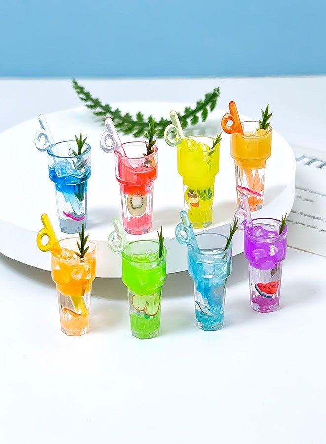 WinldMonmo 8 Pieces Miniature Dollhouse Drinks Set - Resin Glass Cup and Fruit Beverage Bottles, Simulated Drink Models for Summer Leisure-Themed Decor Decor, 1.05 x 0.39 Inch Mini Props for DIY Craft Display - Image 1